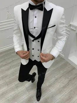 Нов бизнес костюм младоженец Groomsman мъже смокинги сватбено тържество официален повод 3 парче комплект яке и панталони E27