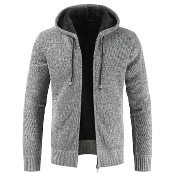 Мъжки зимни дебели руно топло пуловер палто цип твърда вълна качулка жилетка джъмпери мъжки дълъг ръкав плетени пуловери M-3XL