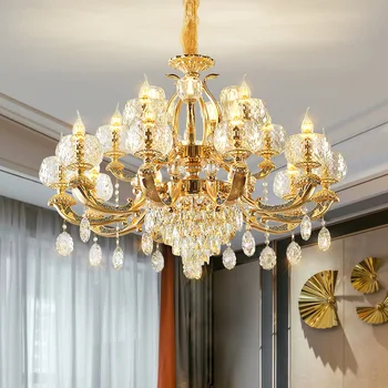 LED модерен златен кристален полилей Европейски луксозни висящи осветителни тела Модели Блясък за дома Всекидневна Кухненско антре