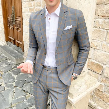 (Якета+Панталони) 2023 Маркови дрехи Мъжки бизнес младоженец Сватбена рокляБлейзъри / мъжки Slim Fit Fashion Tuxedo 2 Piece Suits 5XL