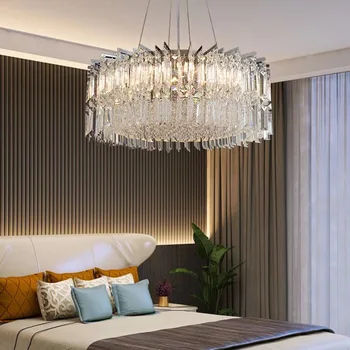 Модерен луксозен кристален полилей за трапезария кръгло осветително тяло хол LED висяща лампа спалня блясък вътрешно осветление
