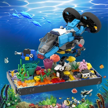 MOC Океански коралов риф + подводни тухли Подводница Творчески растения Подводен свят Сцени Строителен блок Детска играчка Подарък за рожден ден