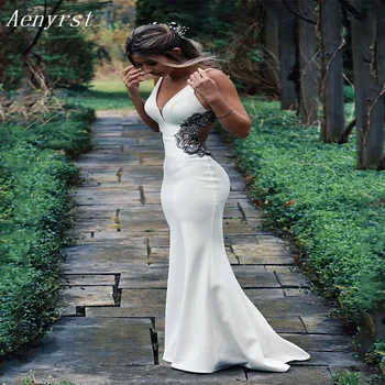 Aenyrst 2024 Жените BOHO стил спагети каишка русалка пола булчински сватбена рокля Cut-outSweep / четка влак стил сватбена рокля
