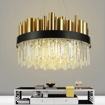 Модерен луксозен кристален полилей кръгъл златен златен хол вила кристална декоративна LED лампа