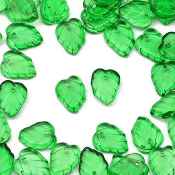 10x13mm Зелени листа форма стъклени мъниста прозрачен чар хлабав мъниста за DIY бижута вземане ръчно изработени огърлица гривна аксесоари
