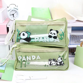 сладък панда ултра-голям капацитет молив чанта канцеларски материали класифицирани съхранение случай цип молив торбичка училищни пособия