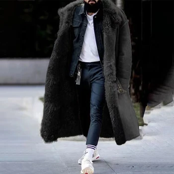 стилен Daily мъжки яке мъжки палто руно имитация кожена яке запази топло outwear леко участък плътен цвят