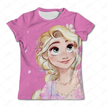 3D Жасмин принцеса тениски облекло печат момичета къс ръкав върховете тениски дрехи Дисни серия карикатура случайни тениски 1-14 години