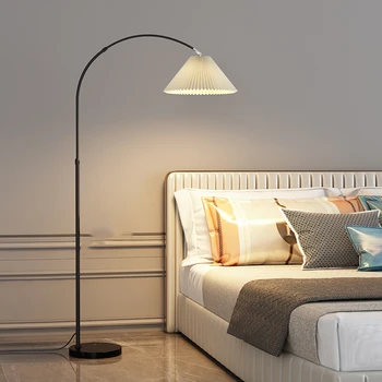 Нова голяма къща апартамент модерен прост LED плат сянка скандинавски хол проучване спалня нощно легло вертикална подова лампа
