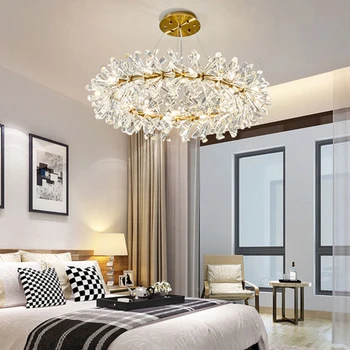 Nordic полилей вътрешен кристал висулка осветление луксозен декор таван полилеи лампа модерен хол спалня висяща лампа