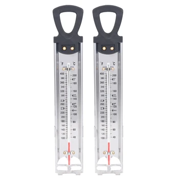 2X Термометър за бонбони / желе / дълбоко пържене, неръждаема стомана, с приставка за щипка за гърне и бързо референтно температурно ръководство