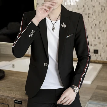 Мода всичко (костюм + западни панталони) нова мъжка корейска версия тънък младежки пролет случайни плътен цвят костюм от две части кариера