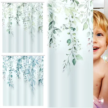 Душ завеса комплект водоустойчив полиестер баня завеса декоративно растение цветен душ завеса 71x71 инчов многофункционален душ