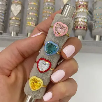 Sdzstone сърце Birstone CZ пръстен за жени позлатен неонов емайл със съвпадащ цвят CZ уникален нов моден пръст бижута