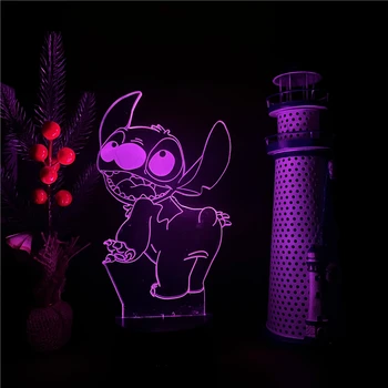 Disney Lilo & Stitch 3D илюзия лампа аниме LED нощна светлина карикатура Начало декор RGB Lampara спалня маса неон осветление деца подарък