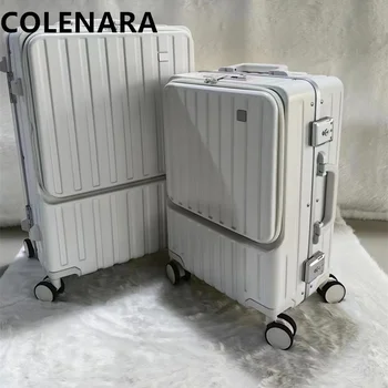 COLENARA USB зареждане куфар алуминиева рамка количка случай предно отваряне лаптоп бординг кутия 20 