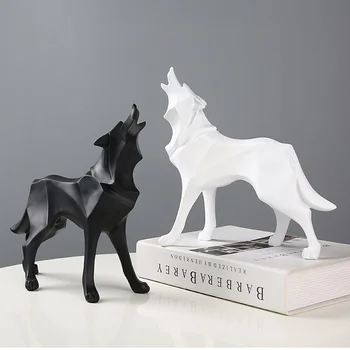 Wolf Декоративни фигурки Статуя на животни Абстрактен геометричен стил смола занаяти Начало декор Desktop Wolves скулптура орнамент
