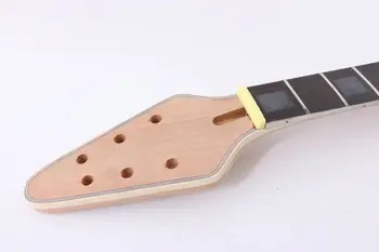Yinfente Unfinished 22 Fret Guitar Neck 24.75 Inch Замяна за Flying V Head Block Inlay Rosewood Fretboard Set in Heel
