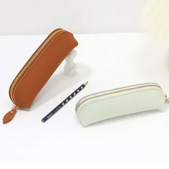 Ретро стил молив случай преносим многофункционален голям капацитет очила случай естествена кожа проста писалка чанта за деца