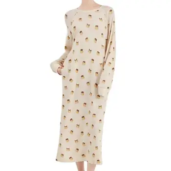 Есен 2023 дамска нова модална пижама женска карикатура торта около врата спокойна нощница за свободното време женско домакинско спално облекло есен