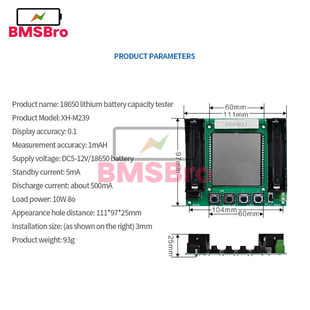 18650 Модул за тестер за капацитет на литиева батерия Висока точност XH-M239 LCD цифров дисплей Истински капацитет Модул MaH / mwH Измерване