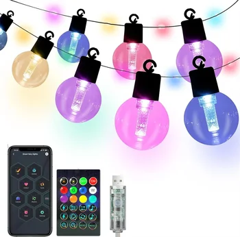 G40 Smart APP Globe Fairy Light 31ft 20 LED Outdoor RGB Globe LED Patio String Lights With Remote for Balcony Garden Party Decor