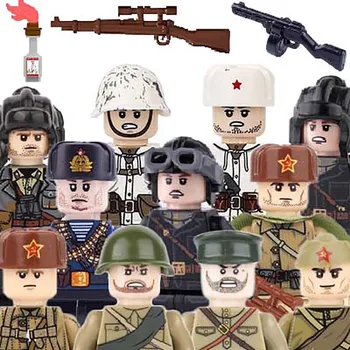 WW2 Военни съветски танкови войници Строителни блокове Руски армейски войски Фигури PPSH оръжия пистолет тухли играчки компактни момчета подарък