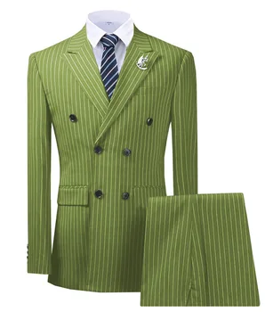 2023 Маслинено зелен мъжки костюм 2 броя Pinstripe Назъбен ревера Tuxedos Groomman за сватба Ново бордо, черно (блейзър + панталони)
