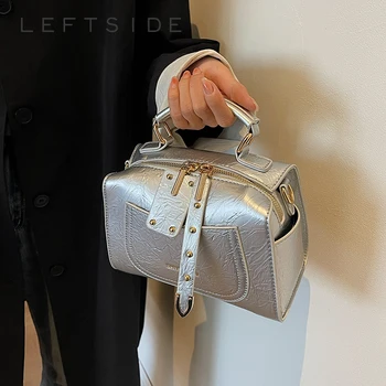 LEFTSIDE Сребърни чанти с къса дръжка за жени 2023 Y2K малки PU кожа луксозна марка женски възглавници чанти