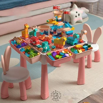 45cm розов градивен блок маса голям размер многофункционални частици сглобени пъзел деца пъзел играчка бебе игра маса