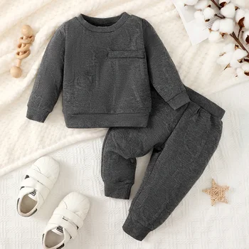 Малко дете бебе дълъг ръкав плета текстурирани суитчър и панталони комплект топло есен зимни екипировки 2бр дрехи