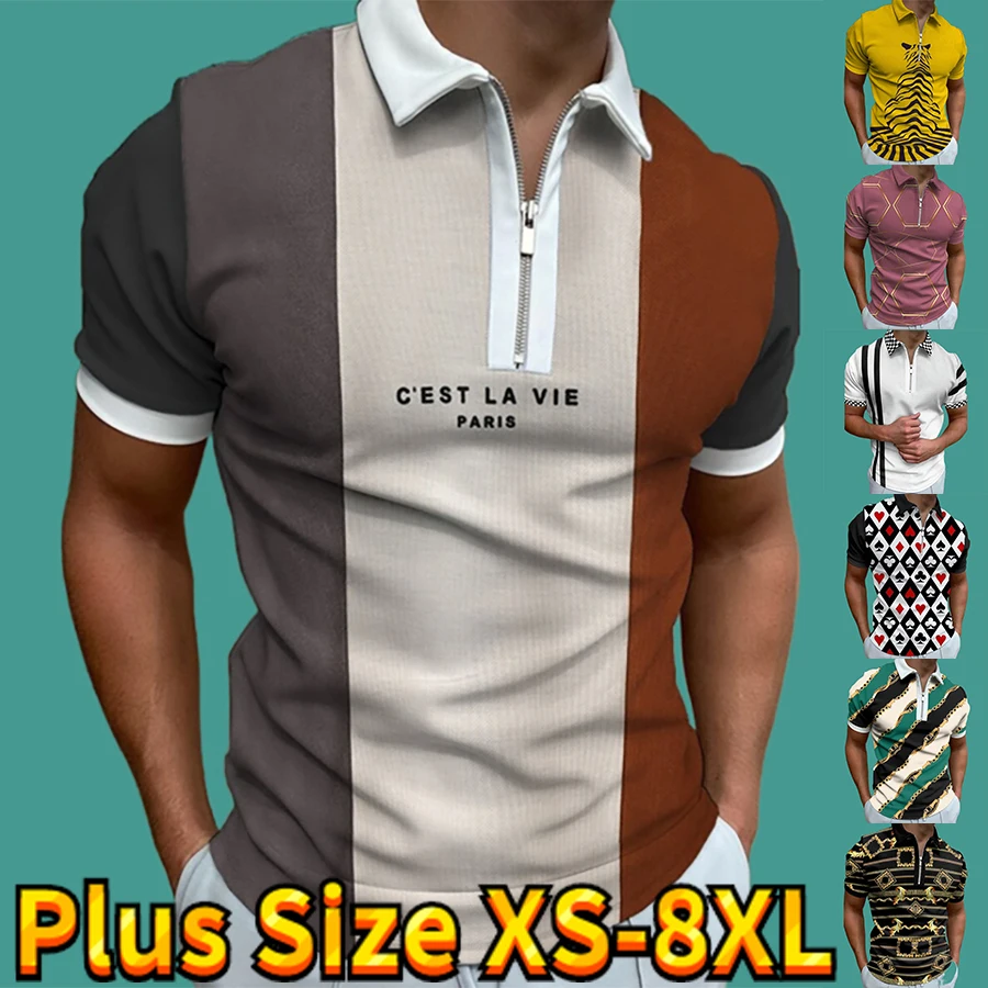 2023 Нова мъжка ревера цип поло риза случайни дизайн голф костюм 3d цветен печат тениска с къс ръкав луксозна мъжка поло риза