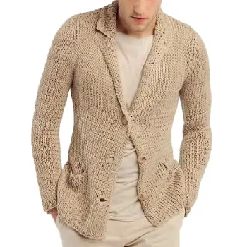 есен зимна жилетка мъжки пуловер яке плета мъжки дрехи дълъг ръкав ревера дишаща пуловер извънгабаритни пуловер мъже палто