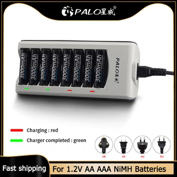 PALO 8 слота 1.2V AA AAA зарядно устройство за батерии Интелигентно зарядно LED за aa aaa Nimh Nicd акумулаторна батерия стълб бързо зарядно устройство