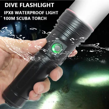 LED фенерче за гмуркане XHP70.2 Подводни светлини IPX8 Подводно 100M Водоустойчиво водолазно фенче Преносима къмпинг светлина