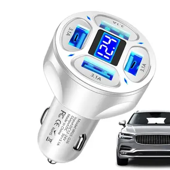 Зарядно за кола Бързо зареждане 4 в 1 Високоскоростно зарядно за кола 3.1A Зарядно за кола с 4 USB порта LED цифров дисплей за рекордер за шофиране