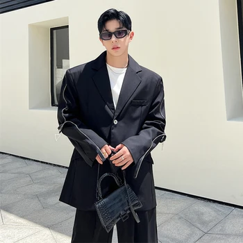 SYUHGFA корейски стил луксозен костюм палто ниша дизайн цип рамо подложка блейзъри висок клас прости Ruffian красиви якета върховете