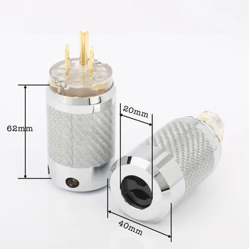 Висококачествена американска мрежа Позлатена AC захранваща щепсела Мъжки конектор за въглеродни влакна HIFI аудио