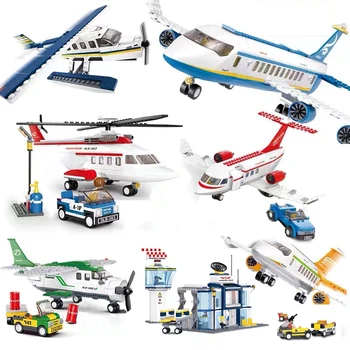 City Plane International Airport Airbus Building Blocks Cargo Airliner Medical Rescue Aircraft Model Bricks Set Toys For Kid