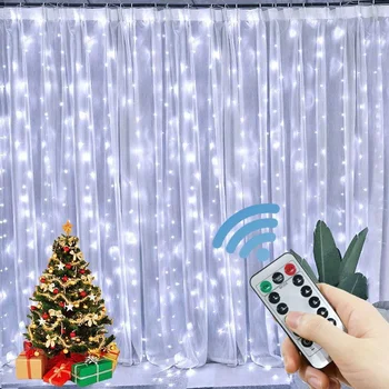 LED гирлянд завеса светлини 6x3M USB дистанционно управление фея светлини низ сватба Коледа декор за дома спалня фестивал лампа