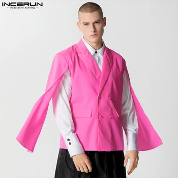 2023 Мъжки блейзър наметало плътен цвят ревера дълъг ръкав мода ежедневни костюми мъже двуреден улично облекло мъжки палта S-5XL INCERUN