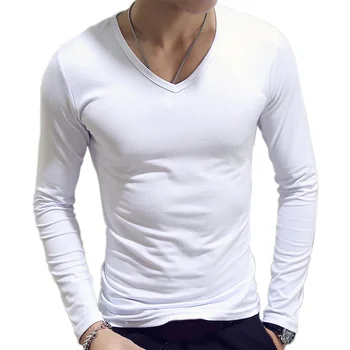 B594 1pc мода гореща продажба класически дълъг ръкав тениска за мъже фитнес тениски тънък годни ризи дизайнер твърди тройници върховете