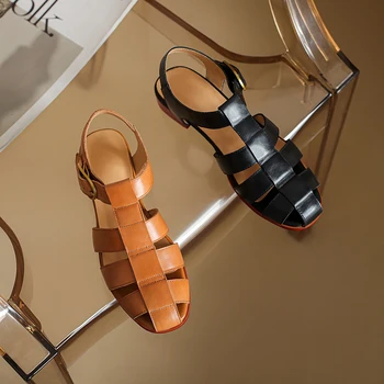 Дамски сандали естествена кожа 22-25см измита телешка кожа + свинска кожа пълна кожа ретро Плетени сандали Gladiator дамски летни обувки