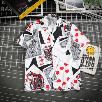 Хавайски стил покер пълен печат мъже плажна риза Y2K лято къс ръкав мъжки ризи извънгабаритни мъж риза Camicia Homme дрехи