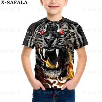 Tiger Animal Fire King Violent Kids Boys T Shirt Къси ръкави Tops Girls Детски дрехи Summer Tee Toddler Clothes -1
