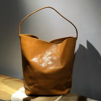 Simple casual luxury естествена кожа дамски голяма пазарска чанта Уикенд на открито дневна чанта за рамо истинска телешка женска чанта за пазаруване