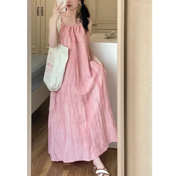 Цъфтяща градиентна розова рокля за жартиери Лятна свободна голяма суинг рокля