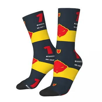 Crazy Sock for Men No 1 Световен шампион RB Hip Hop Harajuku F1 Racing Happy Seamless Pattern Printed Boys Crew compression Sock