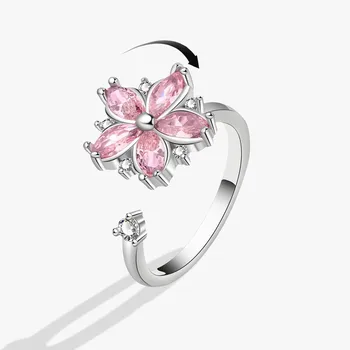 Shuangshuo женски розов кристал тревожност пръстен чар сребърен цвят пръстени за жени Dainty булката цвете анти стрес бижута подаръци