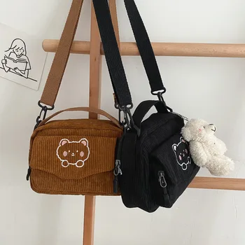 Сладко момиче чанта Кадифе рамо Crossbody чанта мечка пратеник чанта дъщеря GiftHarajuku платно чанта прекрасен момиче чанта
